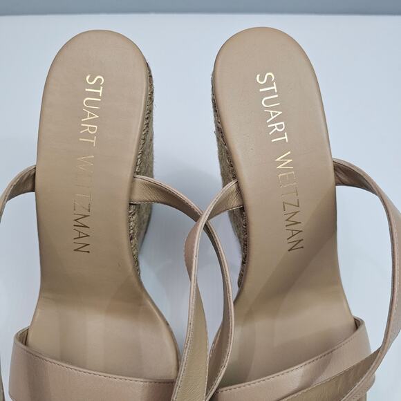 NEW Stuart Weitzman 5050 Wedge Womens 9 Tan Leather Raffia Cork Platform Heel - Picture 7 of 13